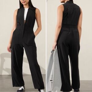 Athleta Brooklyn Utility Jumpsuit 8 Petite Black Wide Leg Sleeveless Zip Up